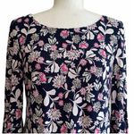 Eliza J Dress Navy Pink White Floral Bell Sleeve Lined Shift Dress Size 6 Photo 3