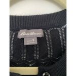 Eddie Bauer  Black Crochet Eyelet Knit Crew Neck Long Sleeve Cardigan Sweater S Photo 5