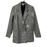Jason Wu  Oversized Silver Gray Plaid Sequined Blazer Jacket Double Breasted S Photo 0