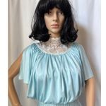 American Vintage Vintage Powder Blue white Lace High Neck Flutter Sleeve Pleated Maxi Dress XS Photo 2