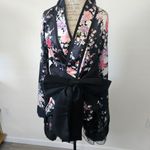 Black Floral Lace Kimono Robe Petticoat Skirt and wrap bow set Pink Size L Photo 2