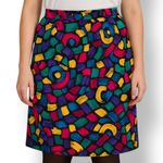 Vintage 90s Multicolor Rainbow Abstract Print Skirt Bold Colors Plus Size 22 Black Photo 1