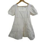 Madewell  Petite‎ Poplin Puff-Sleeve Tiered White Babydoll Mini Dress Size 4 Photo 3