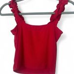 Amazon CLOZOZ Women’s Red Ribbed Crop Tank Top – Size Small, Ruffle Strap & Square Neck Photo 1