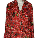Dr. Seuss The Grinch Pajama Top Women’s Medium Red Long Sleeve Fleece Button Christmas Photo 0