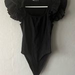 ZARA  Black Ribbed Ruffle Sleeve Bodysuit Size Small Photo 0