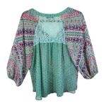 Figueroa & Flower Colorful 3/4 Balloon Sleeve Lace Back Lightweight Blouse Sz XL Photo 1