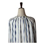 Rails Shirt Women Small White Blue Brielle Wavy Stripe Linen Blend Tie Neck Top Photo 4