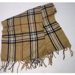 Unbranded Acrylic Plaid Fringe Check Tan Luxury Old Money Designer Fancy Scarf Photo 1