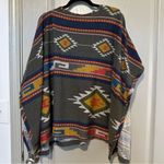 Tyche Aztec Tribal Patterned Gray Poncho  One Size Y2K Casual Fall Winter Photo 2