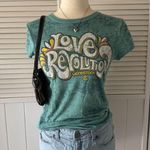 Woodstock Love Revolution Tie Dye Green Short Sleeve Tee Shirt Blue Size XS Photo 3
