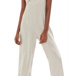 Urban Outfitters Khaki Light Tan Strapless Linen Wide Leg Jumpsuit Romper XS Photo 0