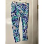 Lilly Pulitzer  Athletic M Blue Green Pink Floral Print Leggings Capri Pants Photo 2