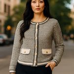 Nanette Lepore NWT  Cardigan Camel / Cream  Cozy  Boucle Tweed Cardigan Jacket S Photo 0