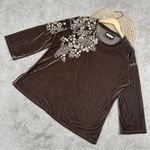 Paparazzi Embroidered Velvet Western Blouse Tunic Top Boho Whimsigoth in Brown L Photo 3