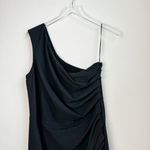 Dress the Population  Martine Black Crepe One Shoulder Ruched MIDI Dress NWT Photo 3