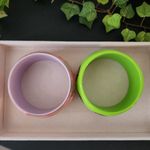 Green and Lavender Chunky Acrylic Bangle Bracelet with butterfly Photo 2