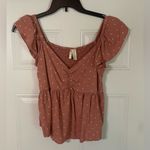 Japna  Women's Mauve Viscose V-Neck Polka Dot Ruffle Cap Sleeve Peplum Top Size M Photo 0