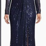 Mac Duggal NWOT V neck Long Sleeves Sequined Midnight Navy Evening Gown Sz 8 Photo 0