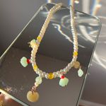 Elegant Handmade Pearl and Yellow and Greene Gemstone Necklace Photo 5