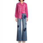 Johnny Was  Women's Magenta Molli Button-Up Animal Print Sheer Blouse. Size XXL Photo 1