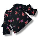 Worthington  Floral Tiered Ruffle Bell Sleeve Blouse Black Pink‎ Large Photo 11