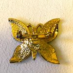 Vintage Gold Tone Enamel Pearl Butterfly Pin Black Photo 1