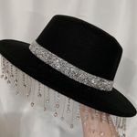 Cotton felt black bling bling cowboy fedora hat crystal Fringe Photo 0