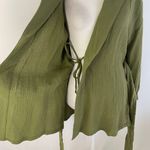 Nordstrom New Textured Cotton Belted Waist Short Robe Olive Green Size Medium Photo 15