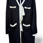 Merokeety Black and White Knit Dress Cardigan Old Money Style Pockets Lion Buttons XL Photo 0