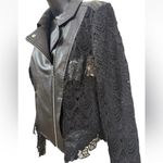 Guess  Faux Leather Moto Jacket Lace Sleeve Floral Print Size M Photo 6