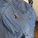 Roamans Top Womens 24W Blue Cotton Denim Button Front Embellished Rhinestones Photo 7