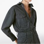 frame denim FRAME Pleated Barrel Leg Jumpsuit One Piece Long Sleeve in Washed Black Gray S Photo 1