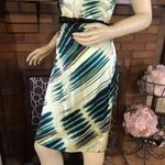 The Limited  GREEN, PURPLE AND BLUE PRINT STRAPLESS SILK DRESS WITH BELT NWT (12) Photo 10