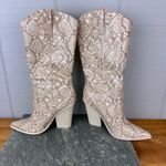 Steve Madden  Renzo Tan Snakeskin Tall Western Cowboy Heeled Boots Pointed Toe Photo 4