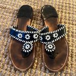 SUNSET’S SWEET TEA SANDALS PALM BEACH BLACK AND WHITE LEATHER SANDALS SIZE 9 Silver Photo 0