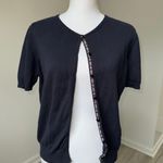 American Eagle Navy Short Sleeve Cardigan Floral Trim Cotton Size L Y2K Photo 0