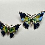 Butterfly Insect Blue Yellow Green Enamel Brooch Pin Gold Tone Set Of 2 Photo 0