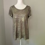 Anthropologie  silver metallic short sleeve top size S Photo 1
