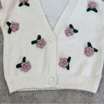 Luna Ivy Women’s 3D Flower Knit Cardigan Sweater Cropped Coquette in Beige M Pink Size M Photo 4