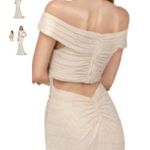 Cecilia Couture Off Shoulder Ruched Mermaid Gown‎ Ivory Size 6 Gold Photo 1