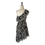 Love Shack Fancy  Black And Cream Pamela Asymmetric One Shoulder Flounce‎ Dress S Photo 3