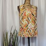 Nine West  Sleeveless‎ Career Blouse Siz S Orange White Abstract Print Office Top Photo 4