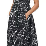 Calvin Klein  Black White Sleeveless Midi Flare Scuba Crepe‎ Dress Size 8 Pockets Photo 0