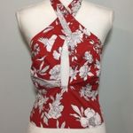 EXPRESS NWOT Red White Floral Smocked Halter Top Photo 0