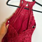 JJ's House  red lacy embellished high neck formal dress Photo 2