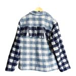 Cinq à Sept CINQ a SEPT Alix Coat Jacket Plaid Shacket Fringe Trim Steel Blue Multi SM NWT Photo 2