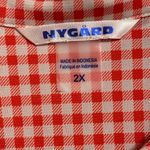 Peter Nygard Women Top 2X Orange White Check Button Front Slit Sleeve Polyester Photo 8