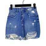 ZARA  Distressed Raw Hem Mini Cotton Button Fly Skirt 5 Pockets S Blue #3211 Photo 0