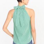 J.Crew Printed Tie-Neck Cotton Poplin Top in Sunray Stripe Kelly Ivo Size 10 Photo 1